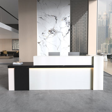 180cm Modern Reception Desk with Counter, Open Shelving and Lockable Drawer for modern office workspace