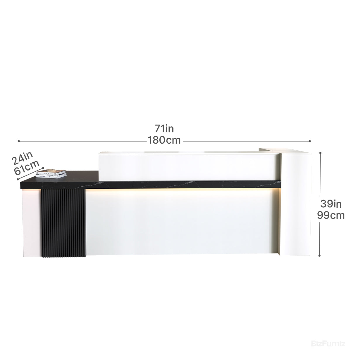 180cm Modern Reception Desk with Counter, Open Shelving and Lockable Drawer product view 4