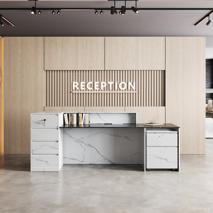 Modern Reception Desk with Counter Cable Management for Offices, Lobbies & Stores
