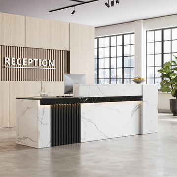 Modern Reception Desk with Counter Cable Management for Offices, Lobbies & Stores