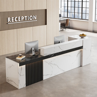 Modern Reception Desk with Counter Cable Management for Offices, Lobbies & Stores