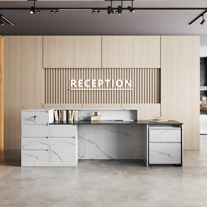 Modern Reception Desk with Counter Cable Management for Offices, Lobbies & Stores