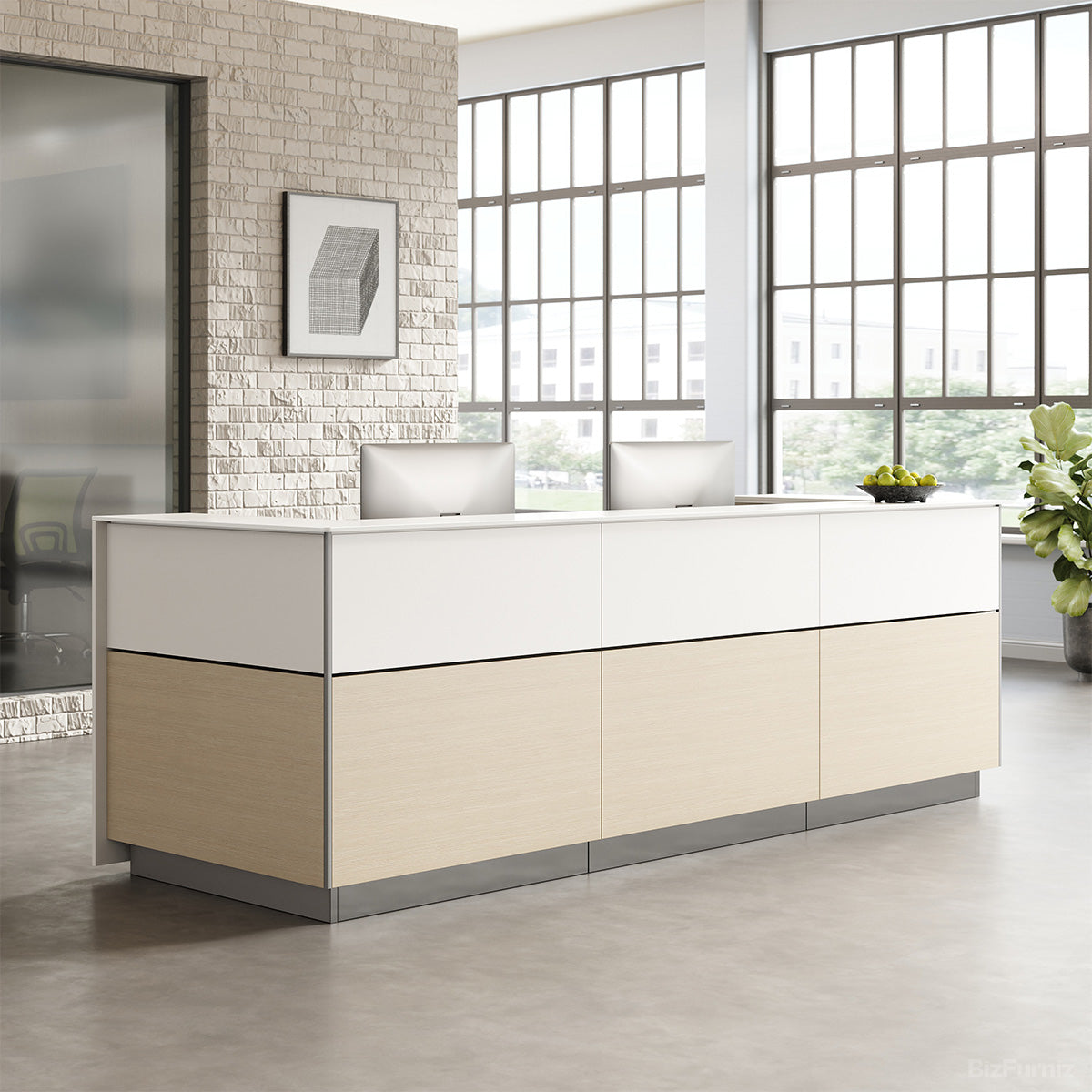 320cm(L) Modern Reception Desk with Power Hub and Hidden Side Storage for Lobbies and Executive for modern office workspace