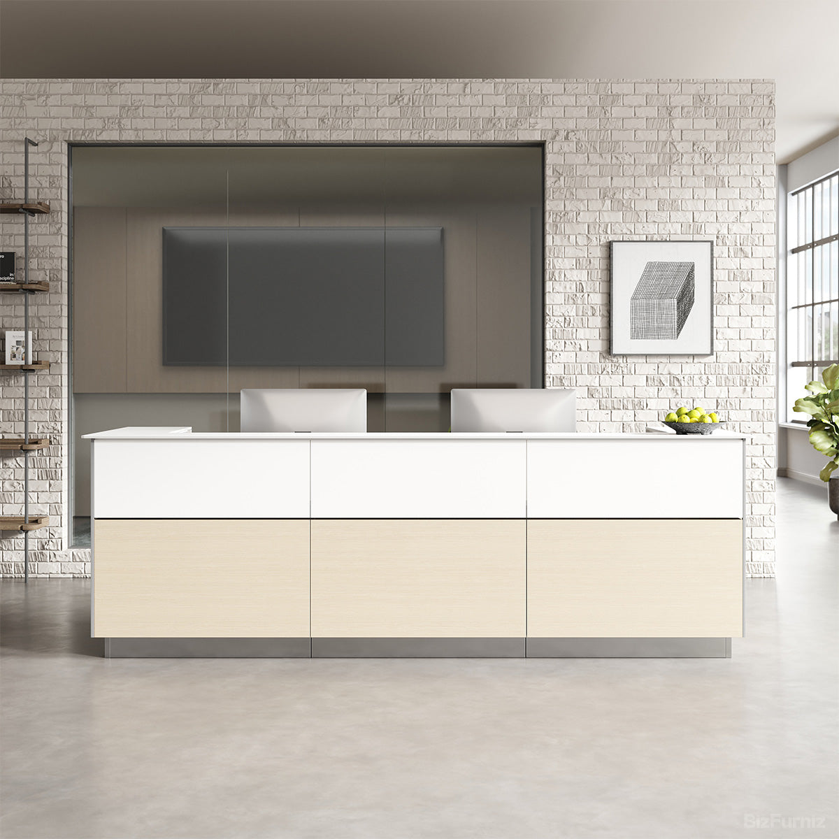 320cm(L) Modern Reception Desk with Power Hub and Hidden Side Storage for Lobbies and Executive Reception Areas product view 6