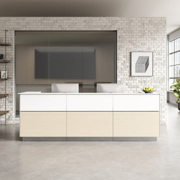 320cm(L) Modern Reception Desk with Power Hub and Hidden Side Storage for Lobbies and Executive Reception Areas product view 6