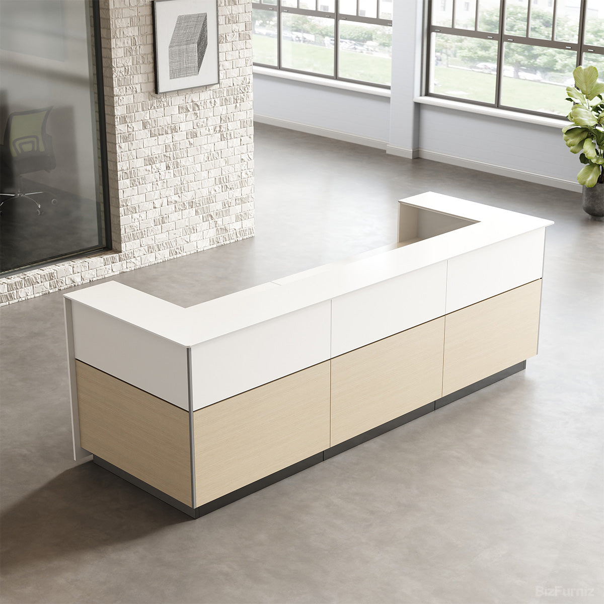 320cm(L) Modern Reception Desk with Power Hub and Hidden Side Storage for Lobbies and Executive Reception Areas product view 5