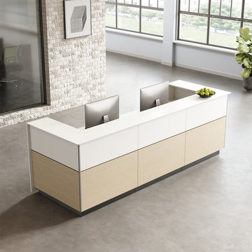 320cm(L) Modern Reception Desk with Power Hub and Hidden Side Storage for Lobbies and Executive Reception Areas product view 4