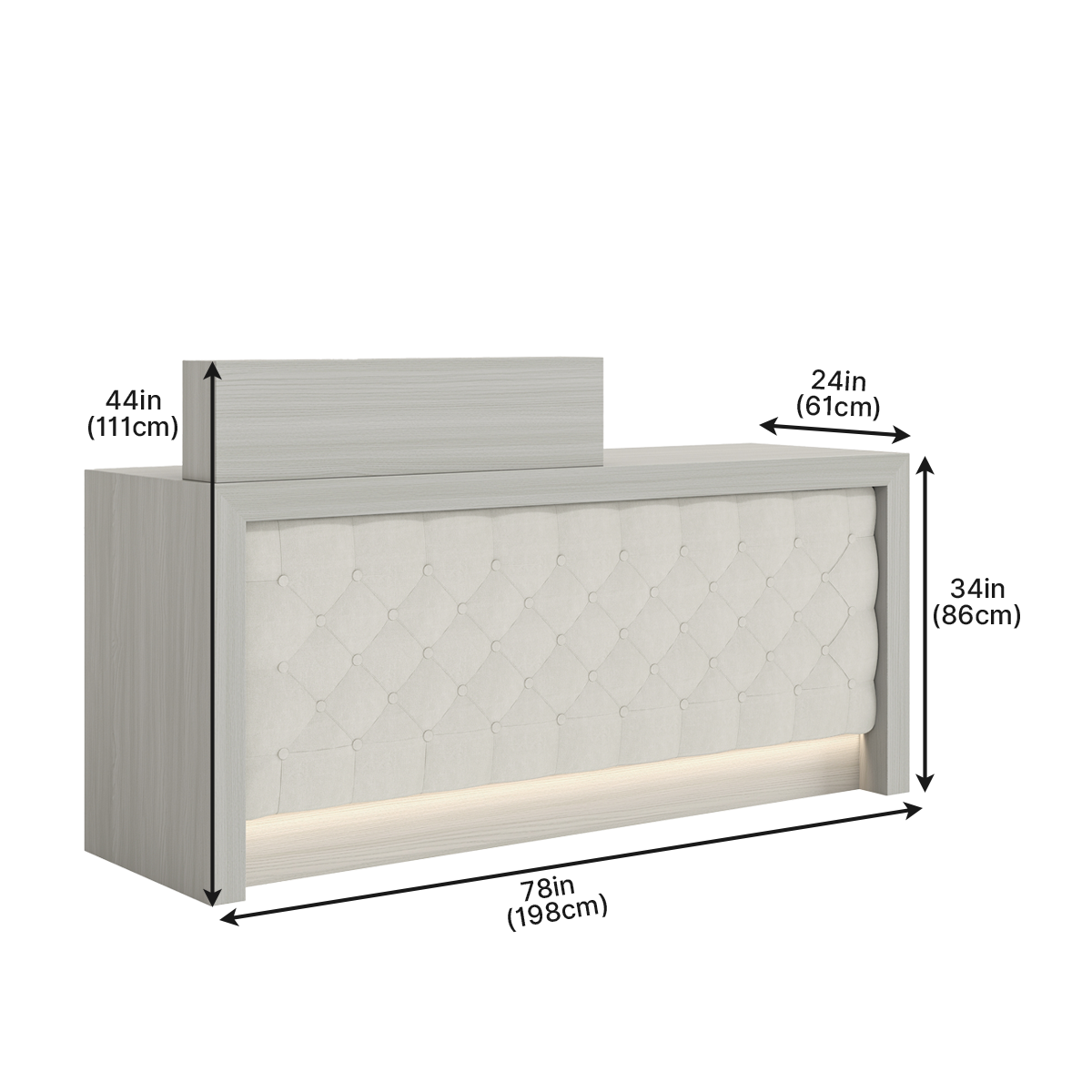 Modern Luxury Reception Desk with Tufted LED Ambient Lighting, and Dual-Level Countertop product view 4