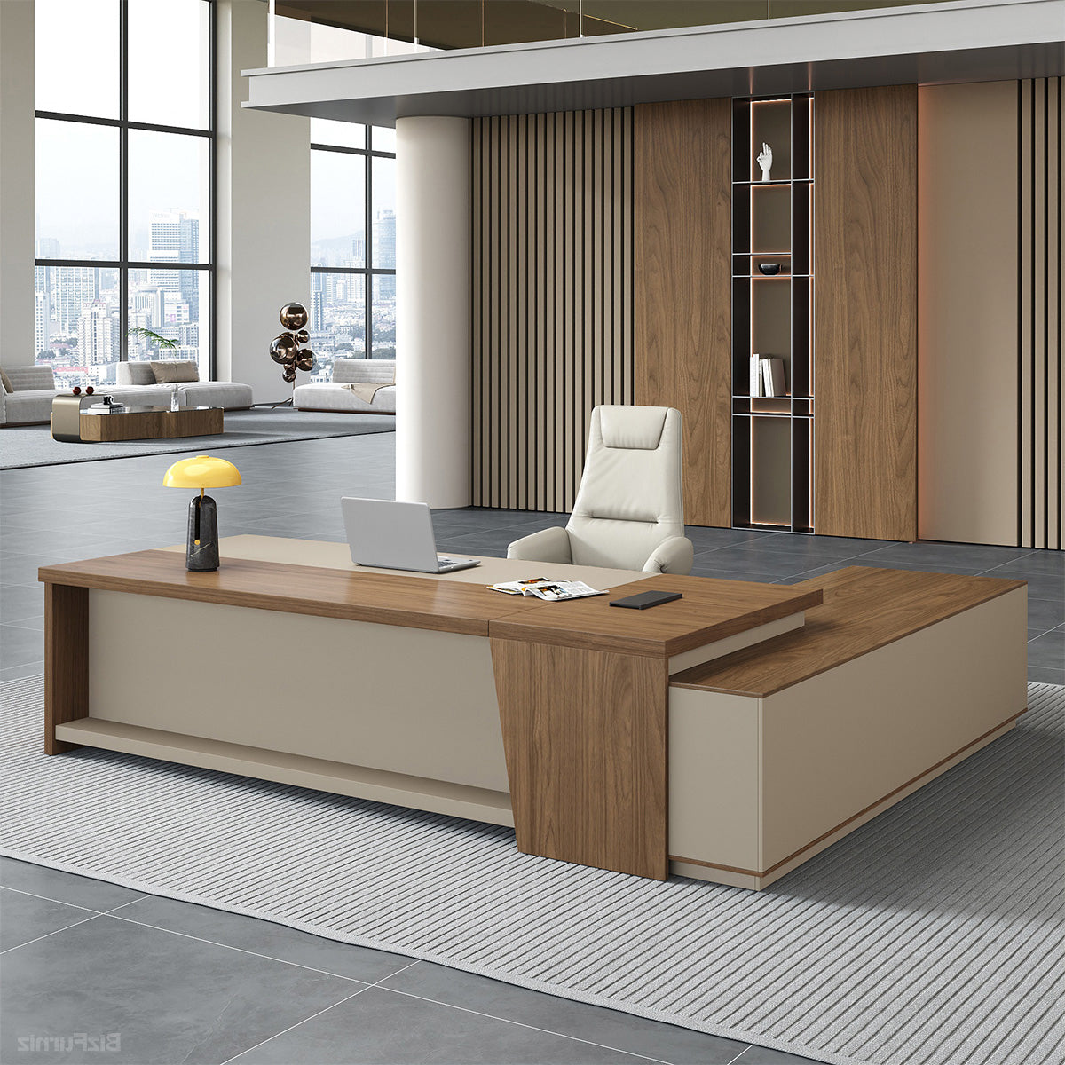 200cm(L)-shaped Executive Desk with USB Port and Reversible Cabinet product view 7