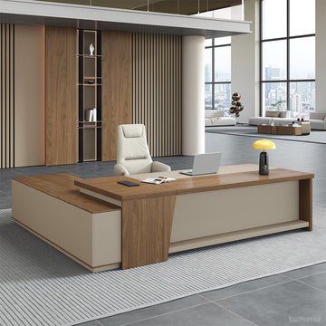 200cm(L)-shaped Executive Desk with USB Port and Reversible Cabinet for modern office workspace