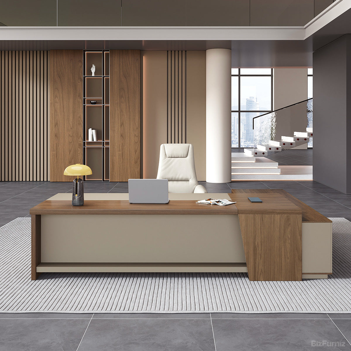 200cm(L)-shaped Executive Desk with USB Port and Reversible Cabinet product view 8