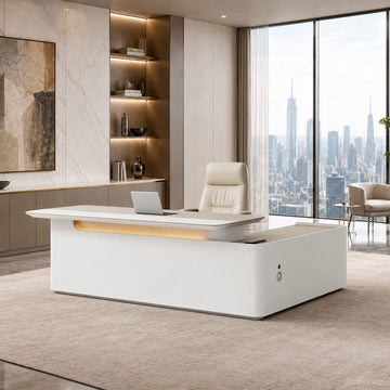 Executive Desk with Cable Management, LED Lighting and Left Return for modern office workspace