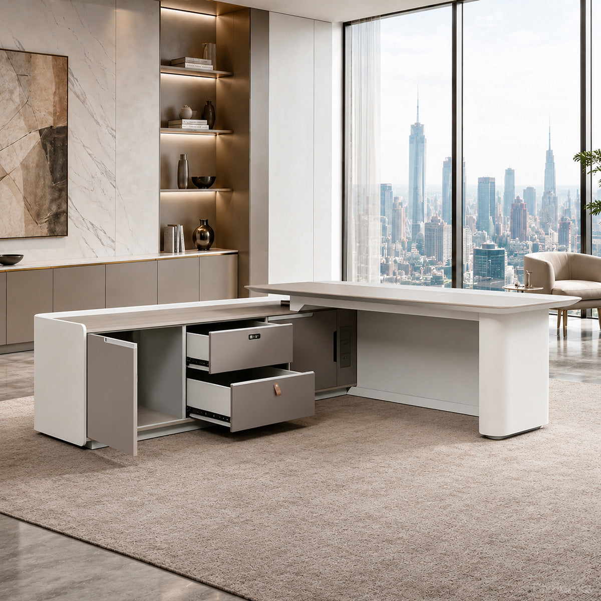 Executive Desk with Cable Management, LED Lighting and Left Return product view 6