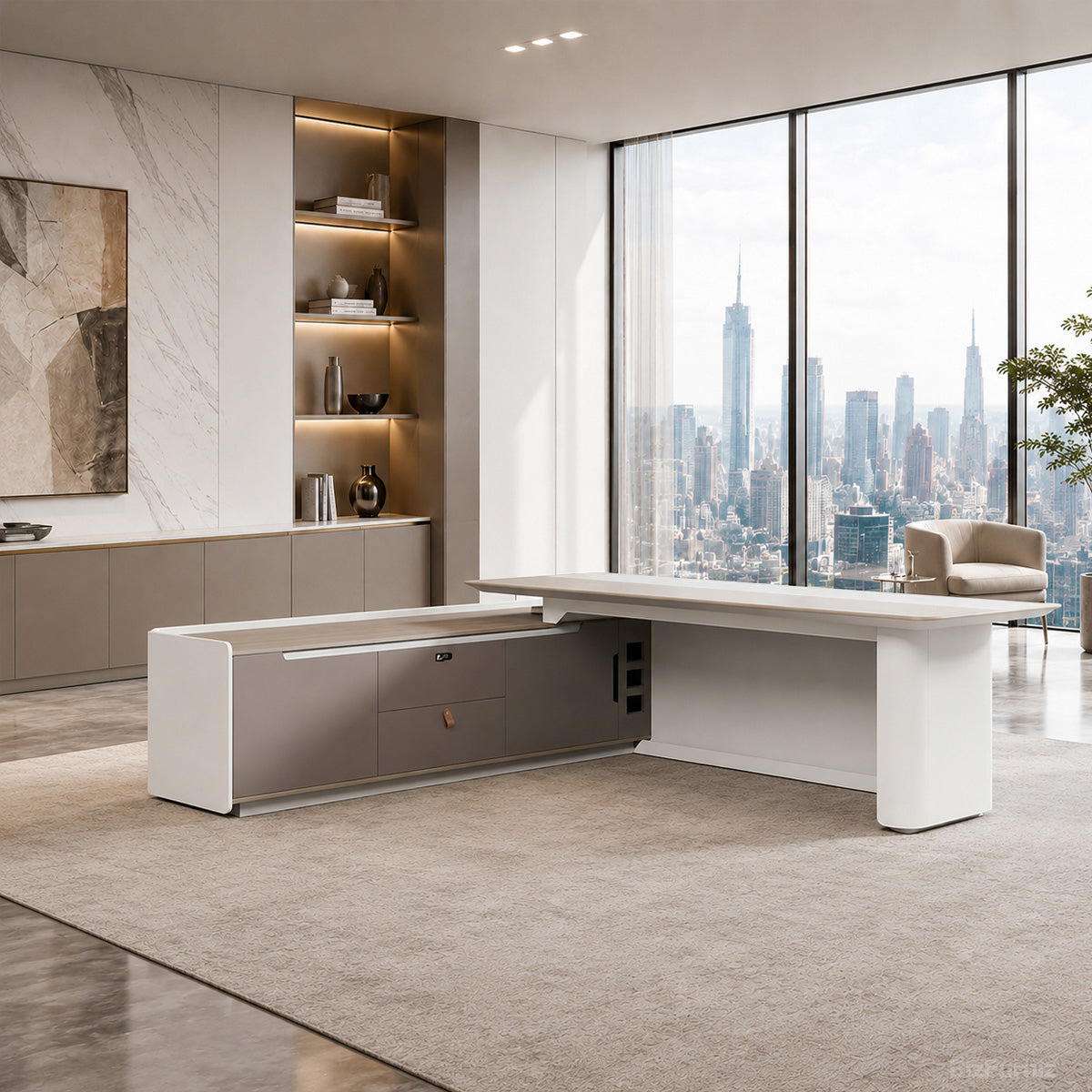 Executive Desk with Cable Management, LED Lighting and Left Return product view 7