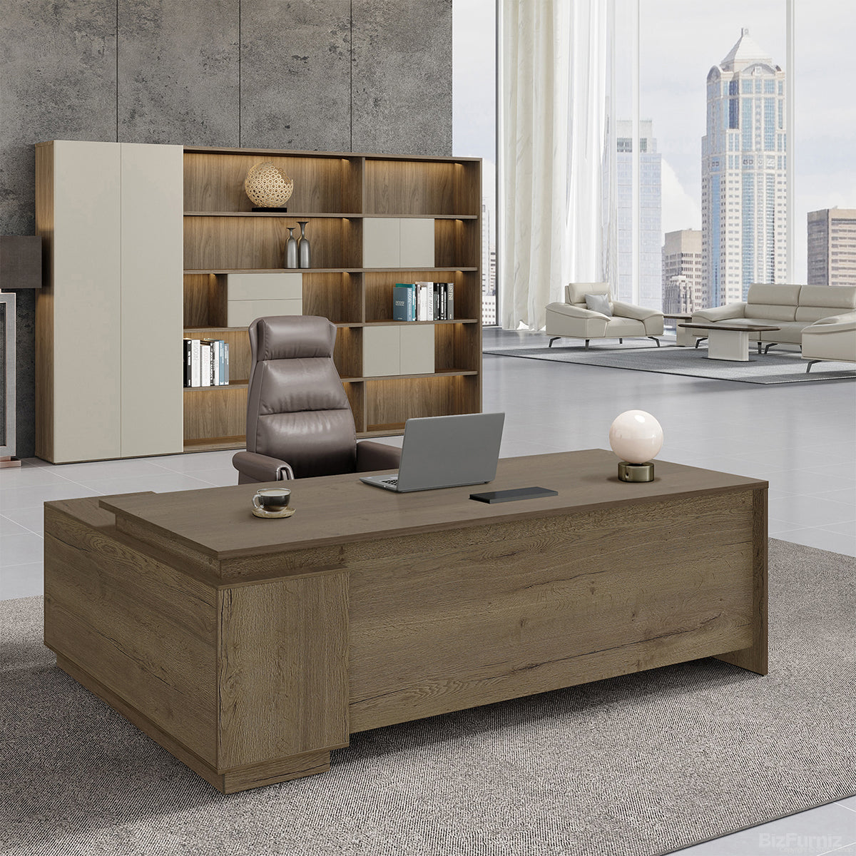 160cm(L)-shaped Executive Desk with Built-in Power Outlet and Reversible Side Cabinet product view 7
