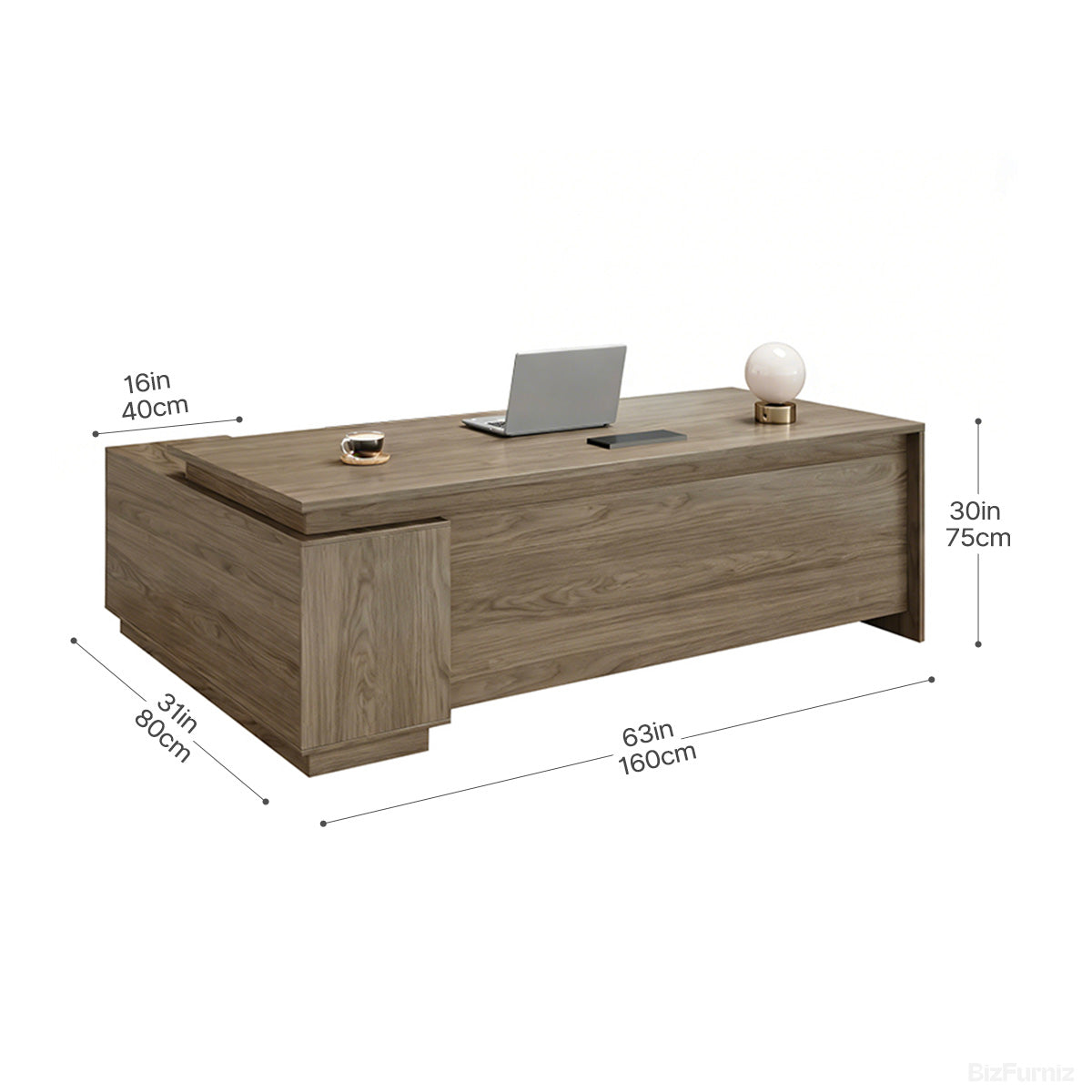 160cm(L)-shaped Executive Desk with Built-in Power Outlet and Reversible Side Cabinet product view 4