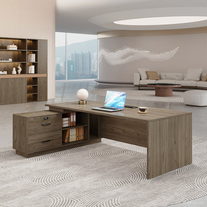 160cm(L)-shaped Executive Desk with Built-in Power Outlet and Reversible Side Cabinet product view 3