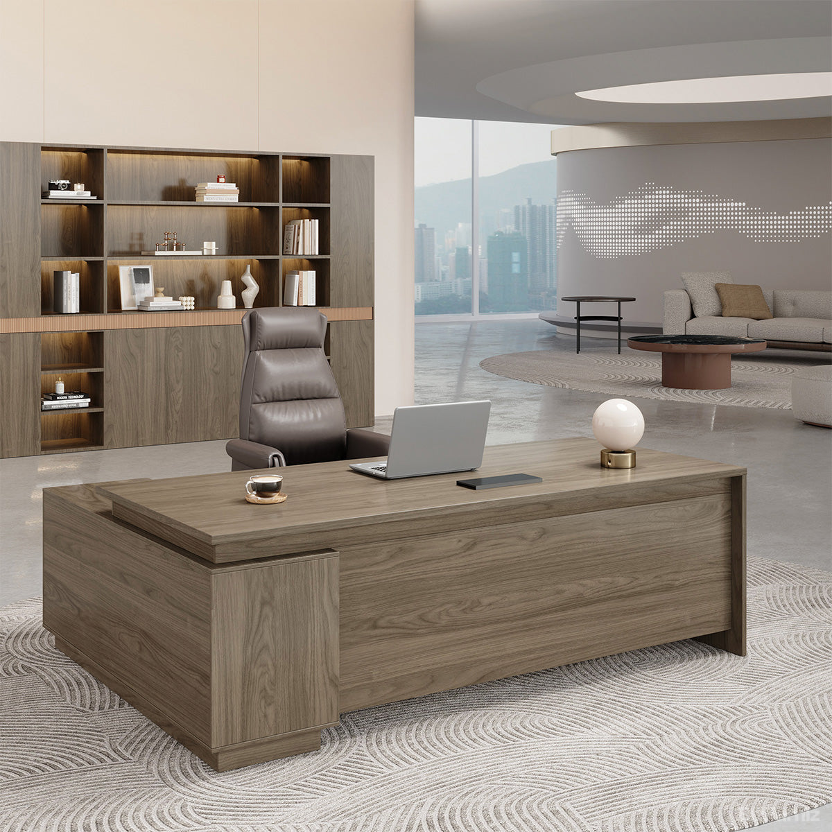 160cm(L)-shaped Executive Desk with Built-in Power Outlet and Reversible Side Cabinet for modern office workspace