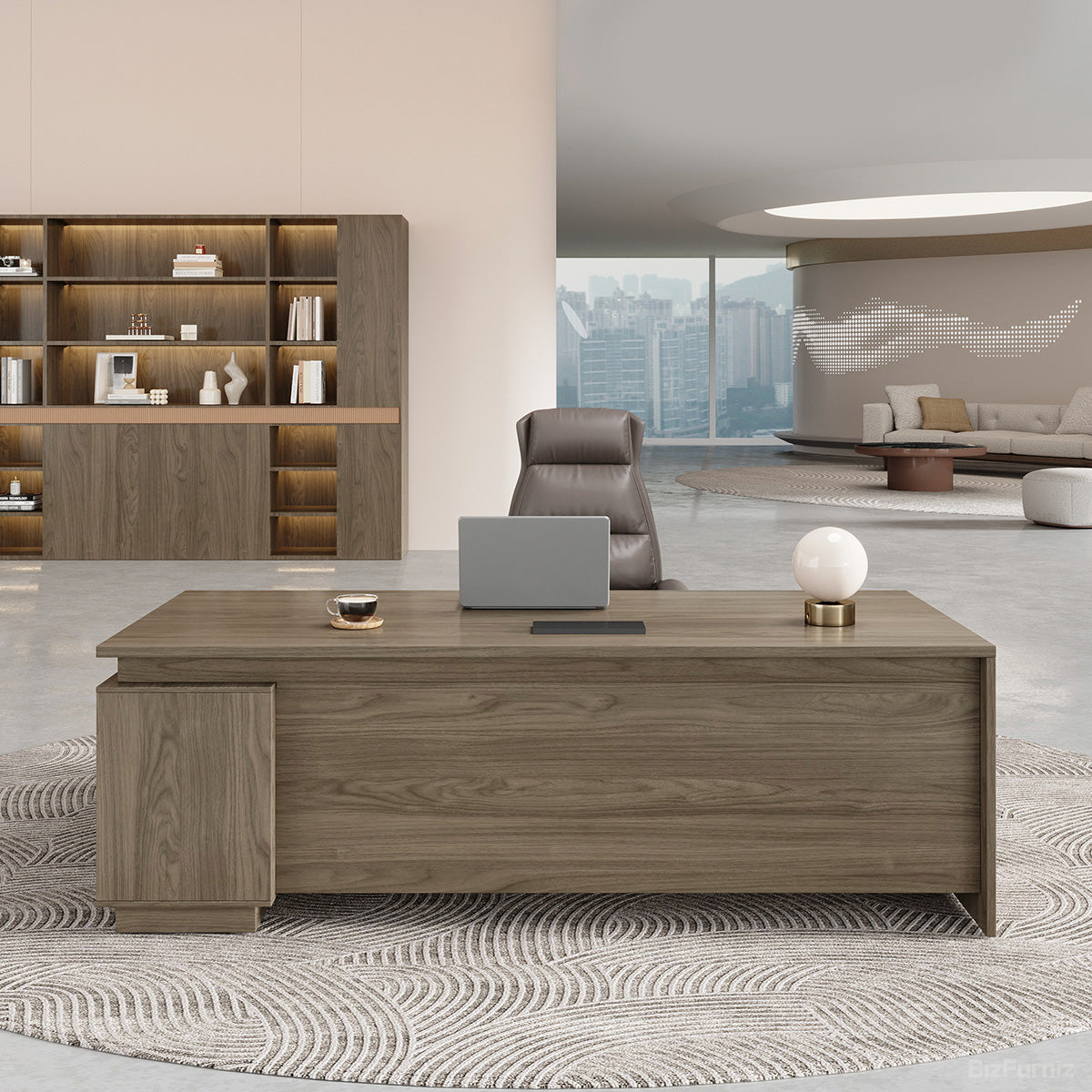 160cm(L)-shaped Executive Desk with Built-in Power Outlet and Reversible Side Cabinet product view 2