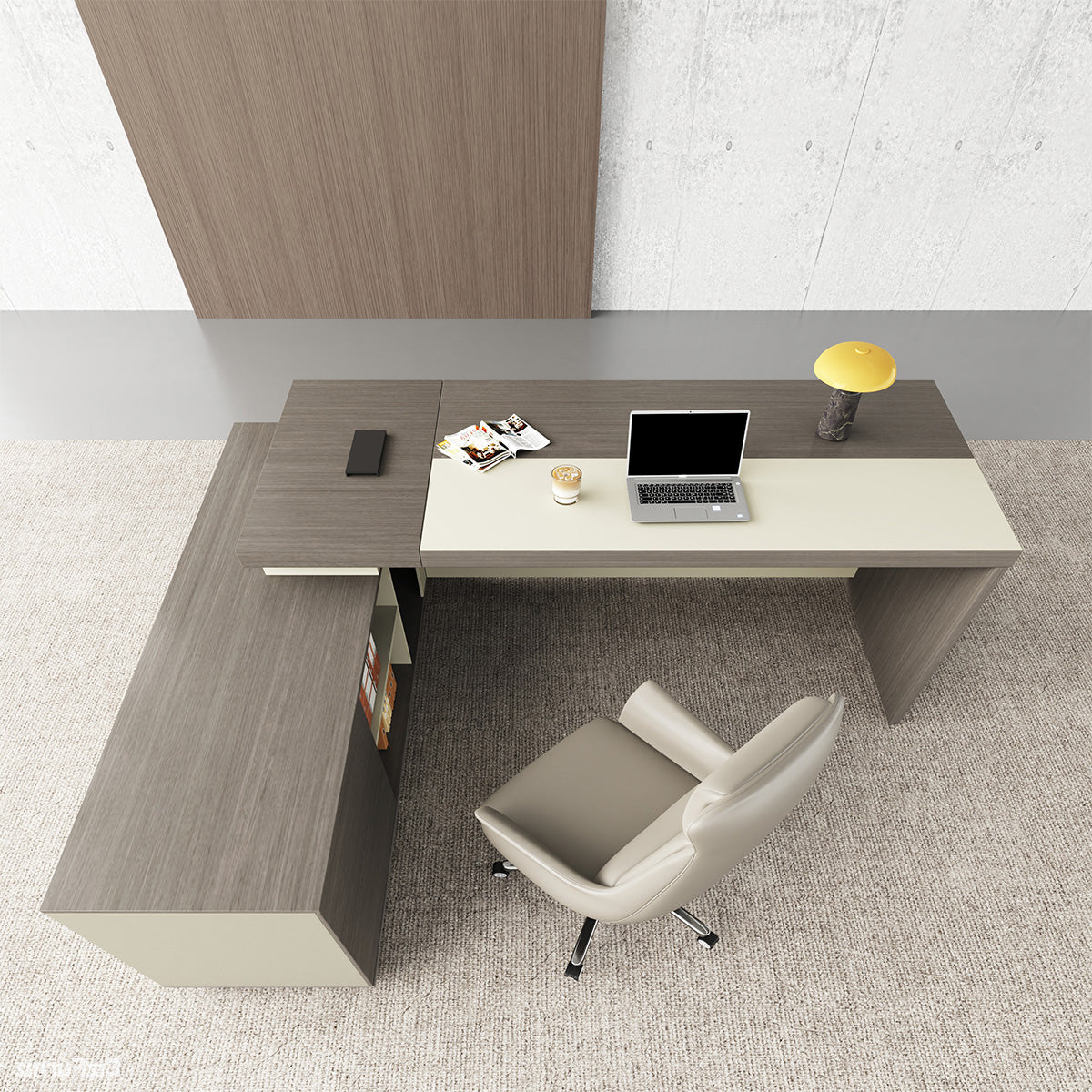 L-shaped Executive Desk with Power Hub, Side Cabinet and Lockable Drawer product view 7