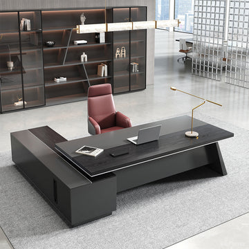 L-shaped Executive Desk with Cable Management and Side Cabinet product view 2