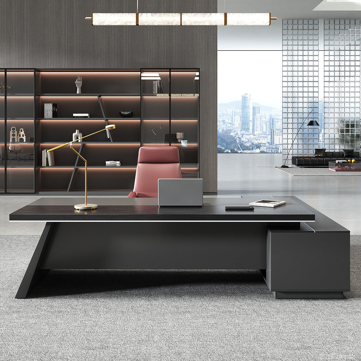 L-shaped Executive Desk with Cable Management and Side Cabinet product view 10