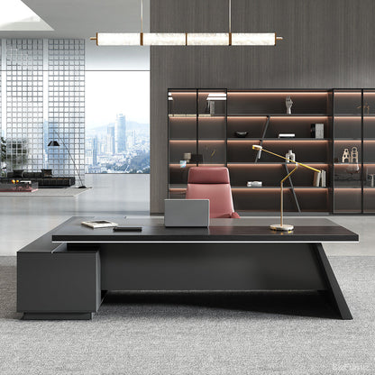 L-shaped Executive Desk with Cable Management and Side Cabinet for modern office workspace