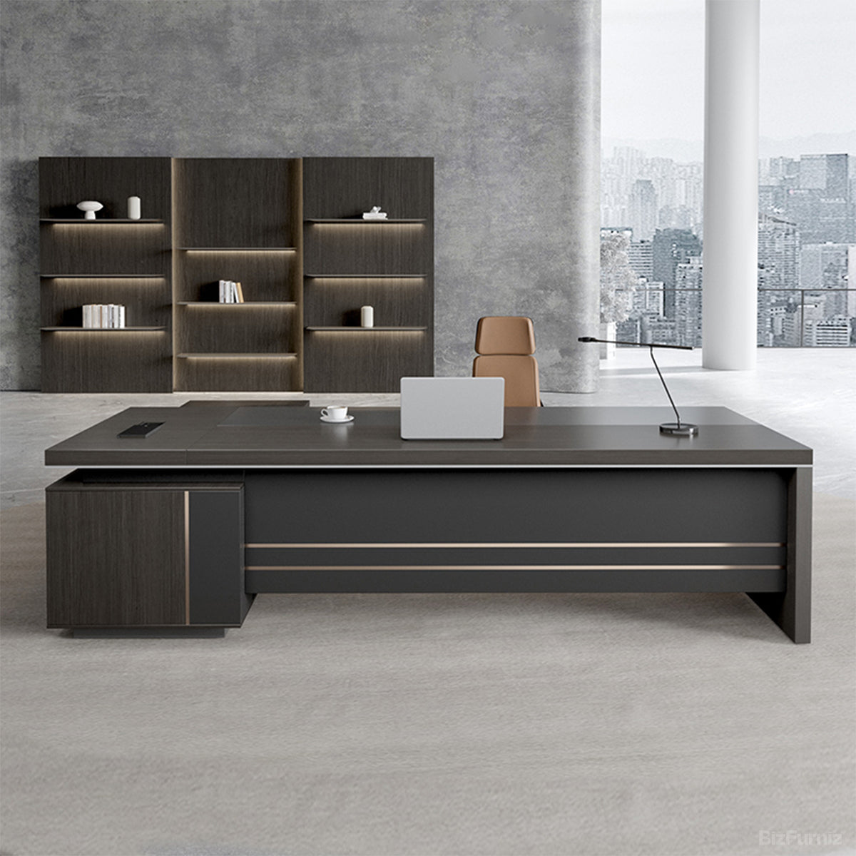 Reversible L-shaped Executive Desk with Dual USB Ports and AC Outlet product view 3