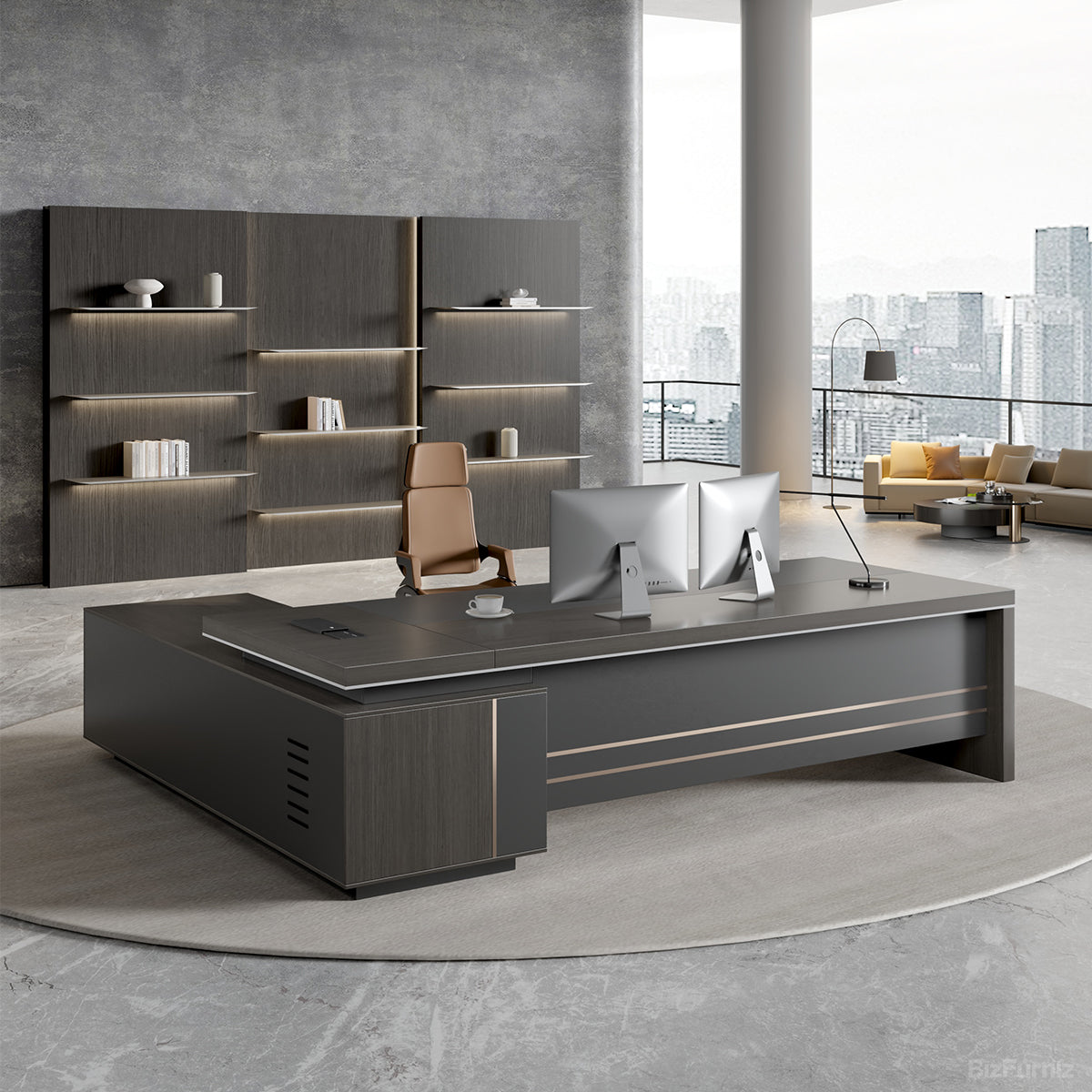 Reversible L-shaped Executive Desk with Dual USB Ports and AC Outlet product view 4