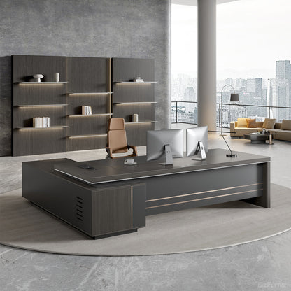 Reversible L-shaped Executive Desk with Dual USB Ports and AC Outlet product view 4