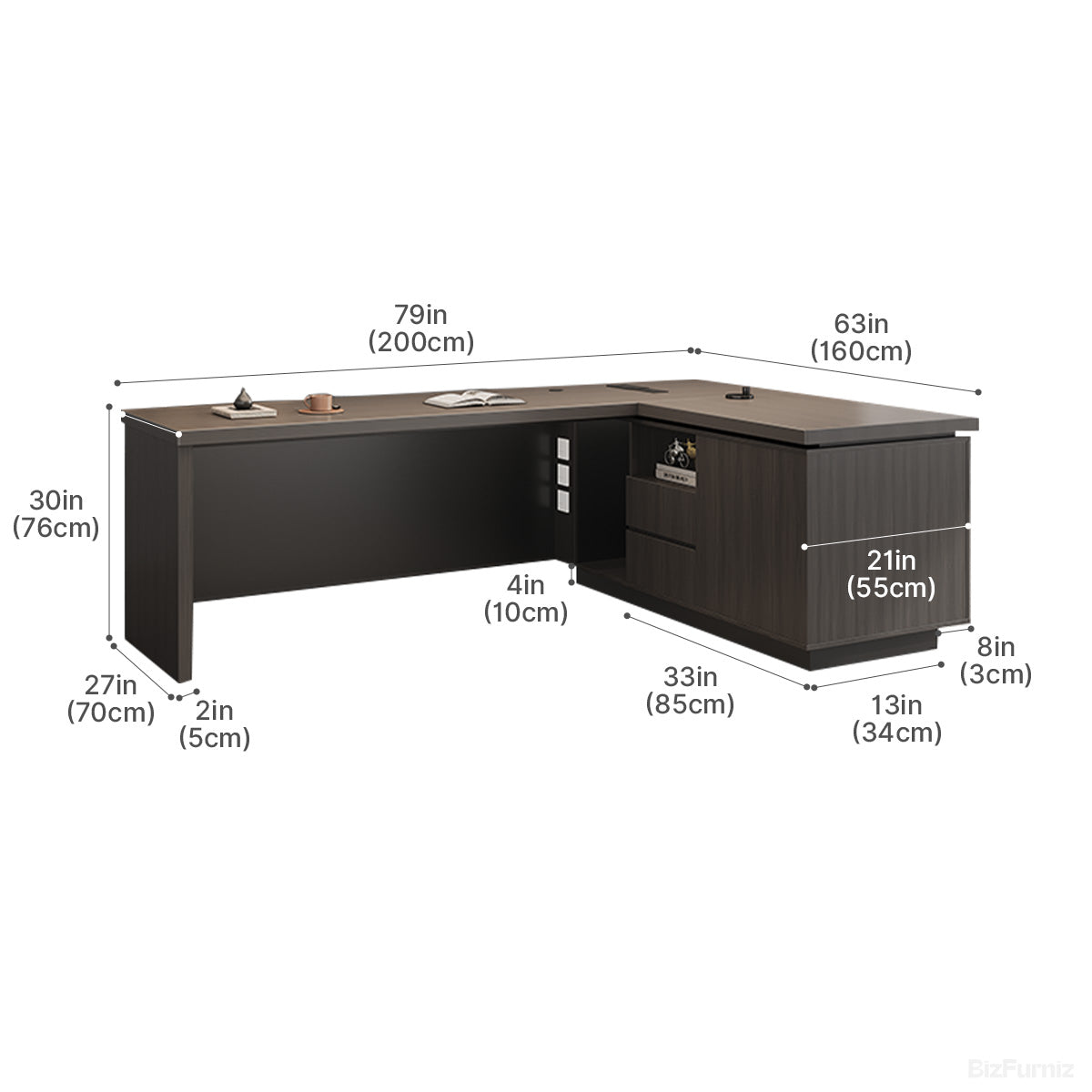 200cm(L) L-shaped Executive Desk with Cable Management and Ventilated CPU Compartment product view 5