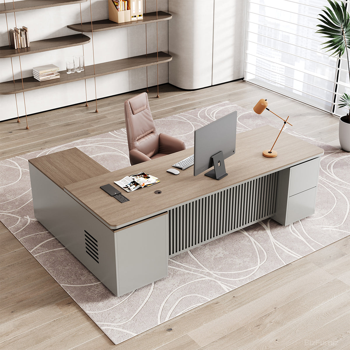 200cm Executive Desk with Integrated Side Cabinet and Power Hub product view 3