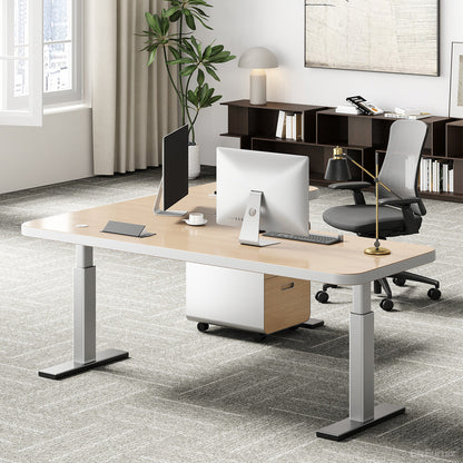 200cm(L)-shaped Sit-Stand Office Desk with Built-in Power Hub and Under-desk Cabinet product view 2
