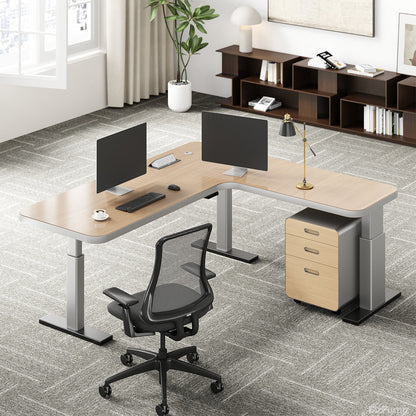 200cm(L)-shaped Sit-Stand Office Desk with Built-in Power Hub and Under-desk Cabinet product view 3