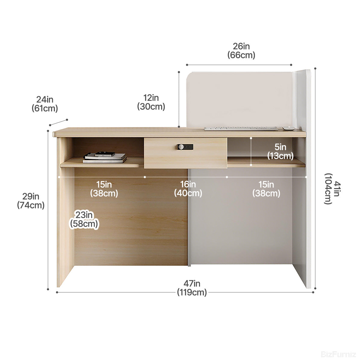 120cm Small Reception Desk with LED Lights and Privacy Panel for Compact Space product view 6