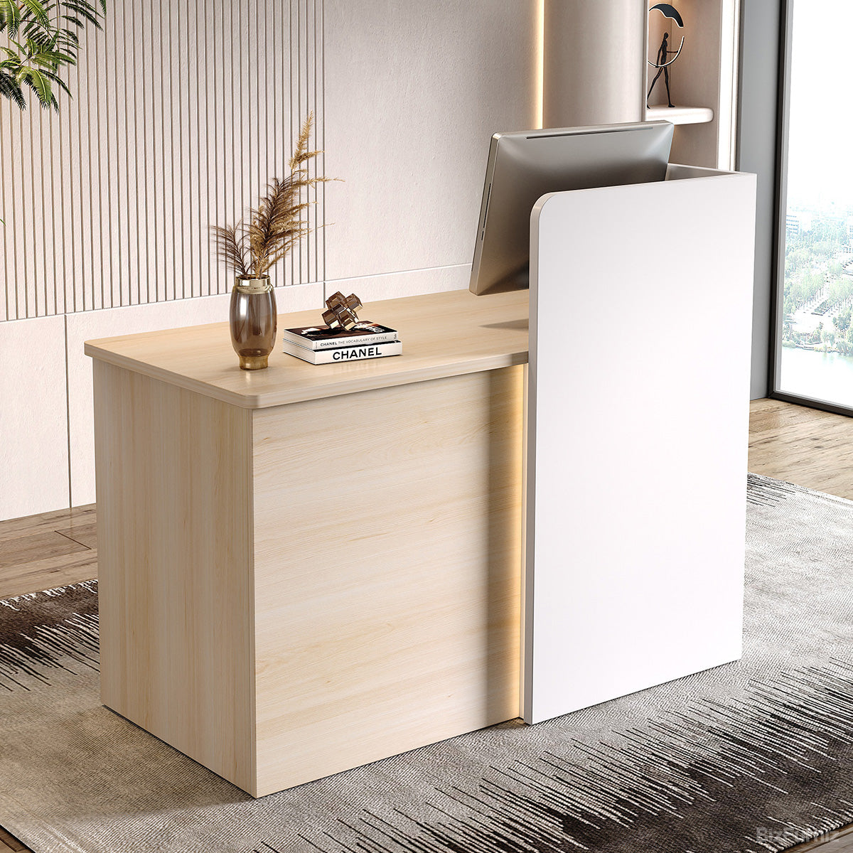 120cm Small Reception Desk with LED Lights and Privacy Panel for Compact Space product view 3