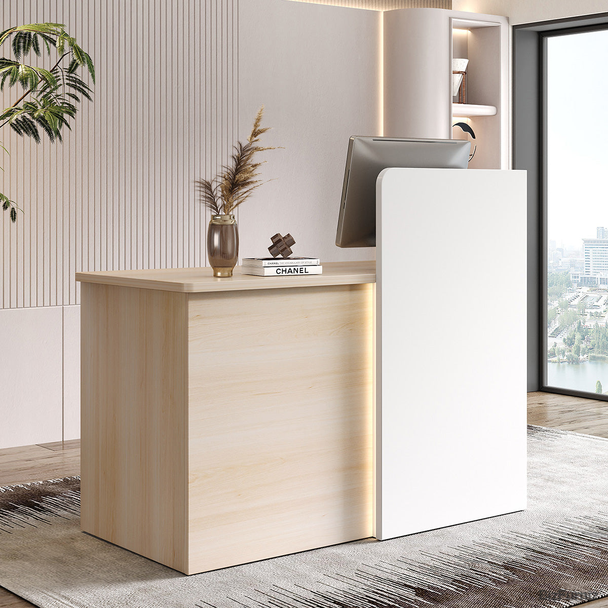 120cm Small Reception Desk with LED Lights and Privacy Panel for Compact Space for modern office workspace