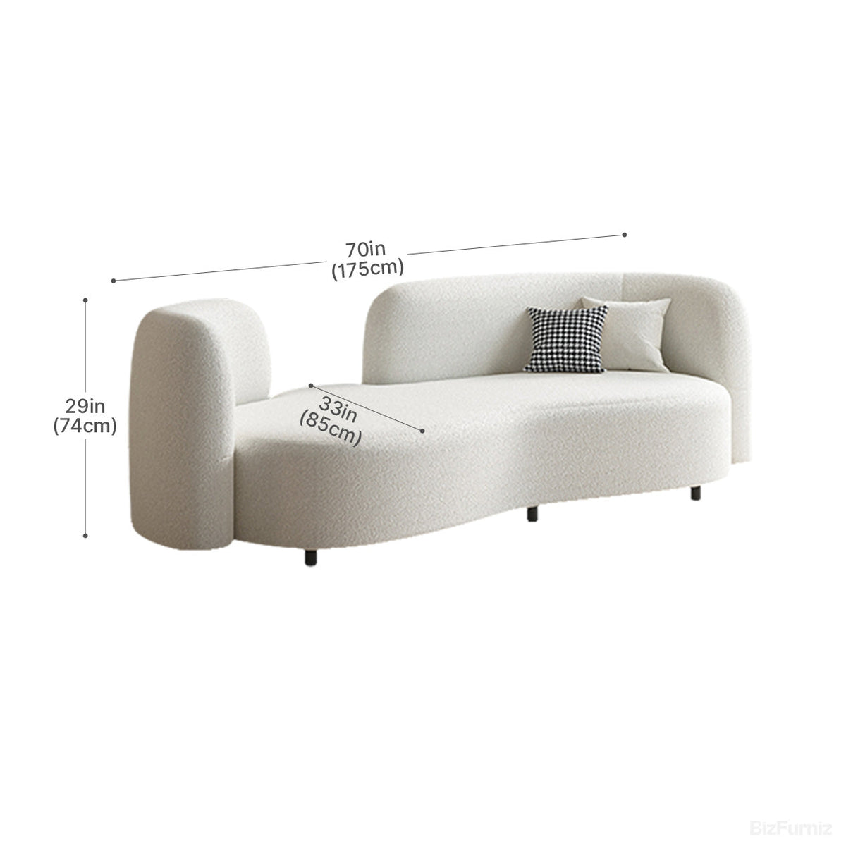 180cm Curve Sofa with Sherpa Upholstery, Foam Cushion and Wood Frame product view 4