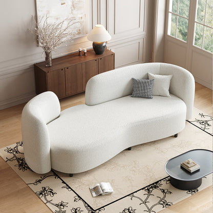 180cm Curve Sofa with Sherpa Upholstery, Foam Cushion and Wood Frame for modern office workspace