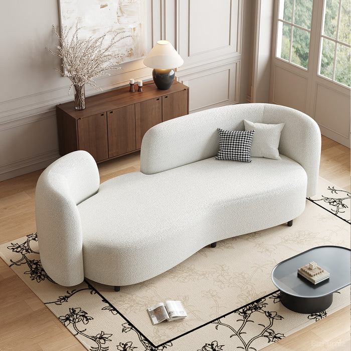 180cm Curve Sofa with Sherpa Upholstery, Foam Cushion and Wood Frame for modern office workspace