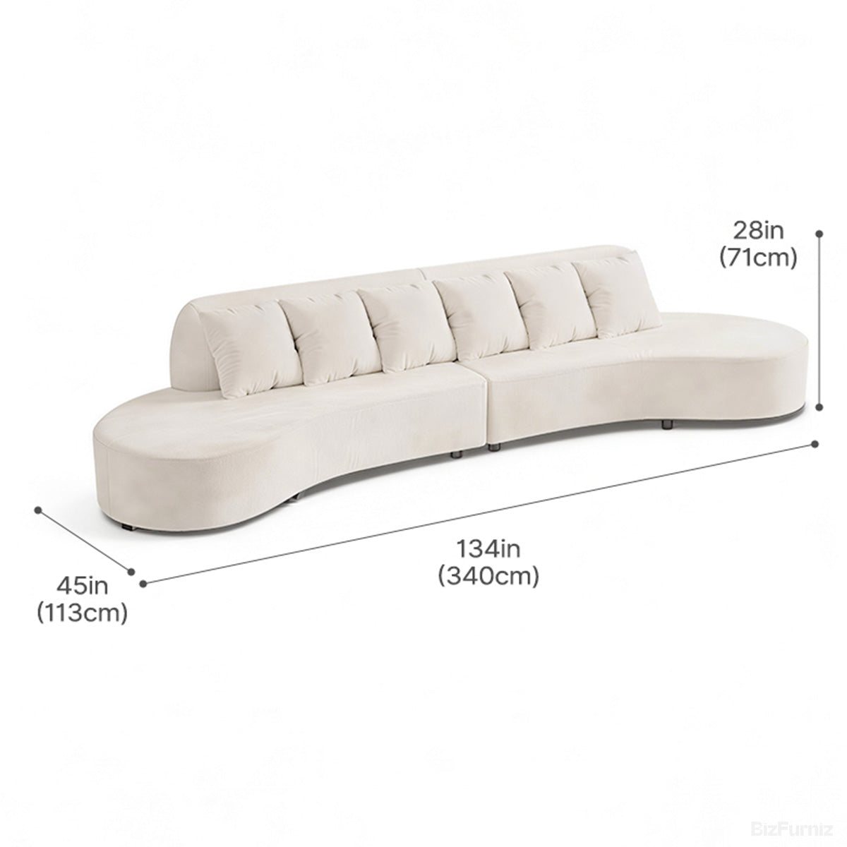 340cm Upholstered Crescent Sofa with Solid Wood Frame for 5-6 People product view 2