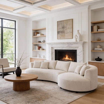320cm Curved Sectional Sofa with Solid Wood Frame and Cloud-Soft Padding for 4-6 People for modern office workspace