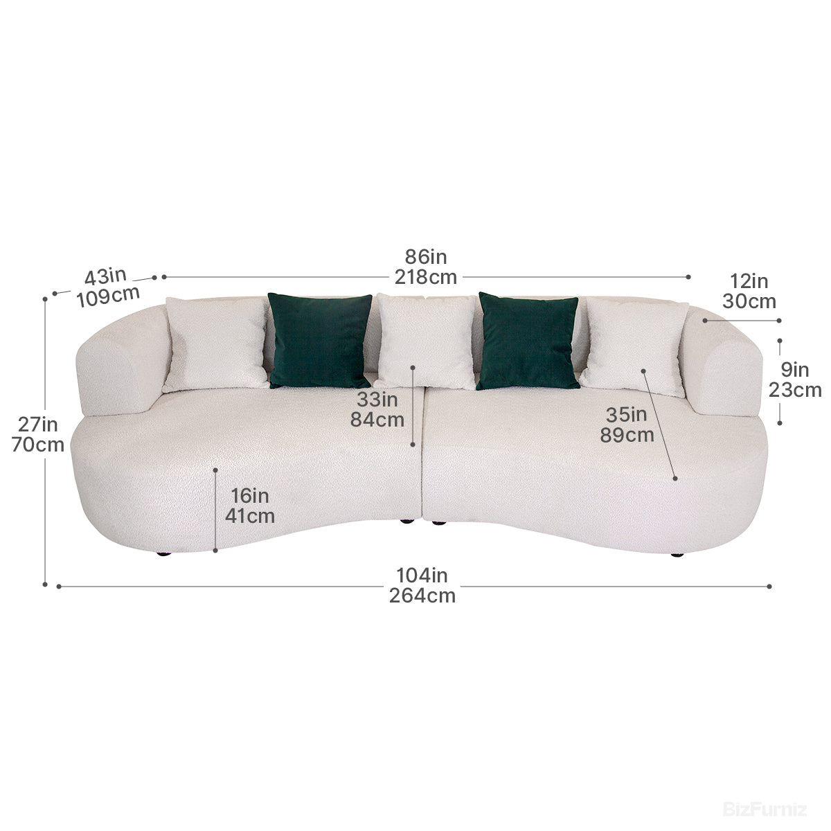 265cm Curve Sofa with Soft Cushion and Solid Wood Frame product view 5