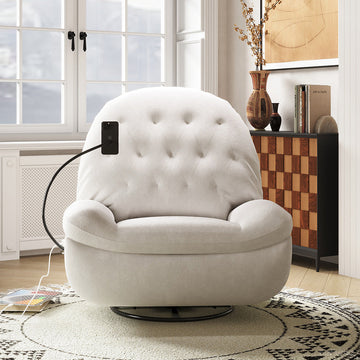Luxury Cream Suede Recliner Chair with Phone Holder, Footrest, and USB Port for modern office workspace