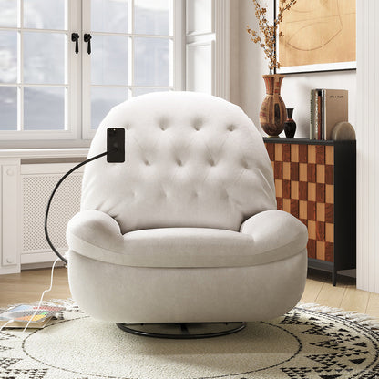 Luxury Cream Suede Recliner Chair with Phone Holder, Footrest, and USB Port for modern office workspace