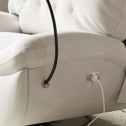 Luxury Cream Suede Recliner Chair with Phone Holder, Footrest, and USB Port product view 6