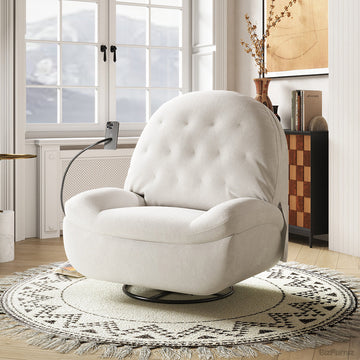 Luxury Cream Suede Recliner Chair with Phone Holder, Footrest, and USB Port product view 2