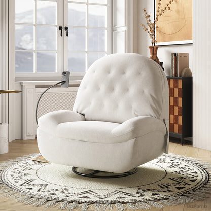 Luxury Cream Suede Recliner Chair with Phone Holder, Footrest, and USB Port product view 2